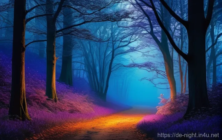 야경을 테마로 한 그림 전시 - **A Mystical Forest Path at Twilight:** A serene, winding forest path at the magical hour of twiligh...