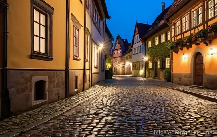 야경 SNS 인기 장소 - **Romantic Old Town Alley at Night:** A captivating long-exposure photograph of a narrow, cobbleston...