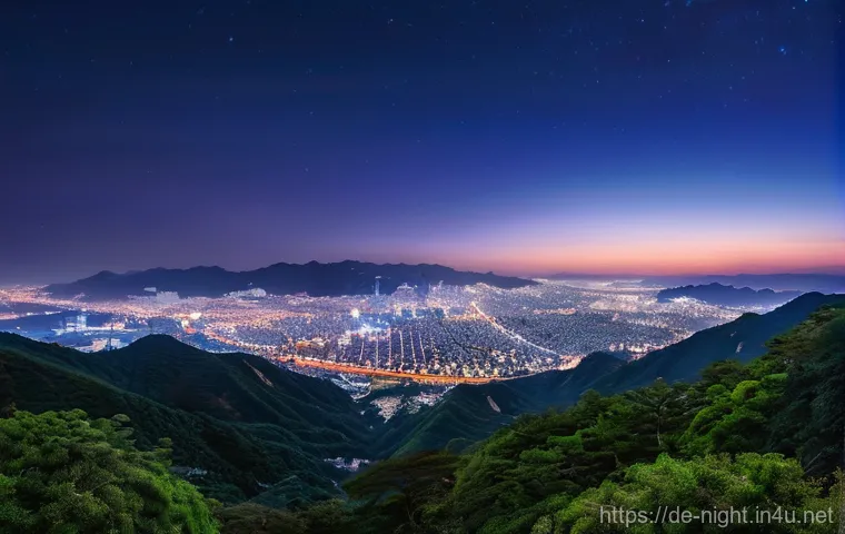 광주 무등산 야경 - **Panoramic Night View from Mudeungsan:**
    A breathtaking wide-angle, photorealistic shot capturi...